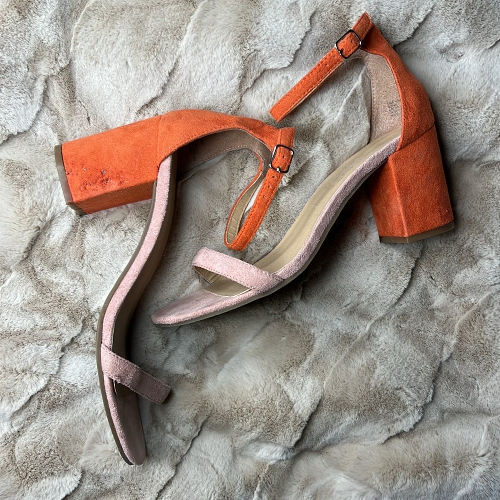 🕶️Coconuts By Matisse Dinah Heel Sandals Sz 10 Colorblock Coral Orange Leather - Picture 6 of 8